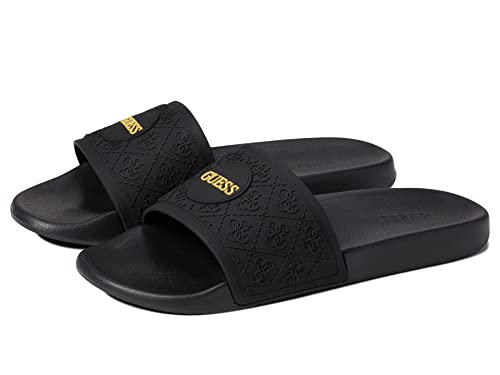 Guess Men's EFFEREY Slide Sandal, Black/Gold, 8