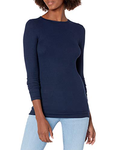 Three Dots Women's Long Sleeve Rib Crew, Night Iris, S