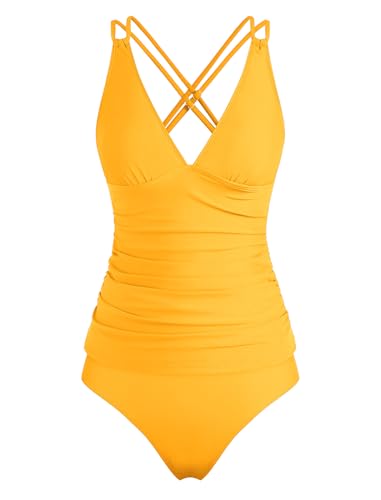 Image of ZAFUL Womens Tankini Swimsuits V Neck Push Up Swim Top Color Block Tummy Control High Waisted Bathing Suits Swim Bottom