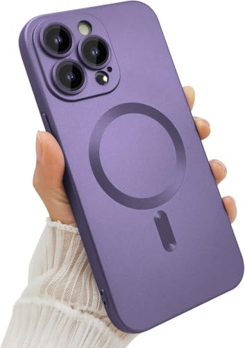 Image of DIZORO Magnetic Case for iPhone 15 Pro Max [Compatible with MagSafe][Built-in Camera Lens Protector] Slim Soft Silicone Bumper Shockproof Metallic Luster Back Cover Phone Case - Deep Purple