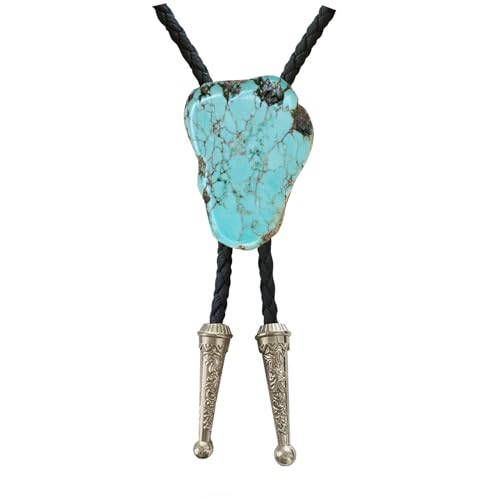 Image of Daisy Del Sol Bolo Tie Turquoise Stone Braided Vegan Faux Leather Silver Tips Handmade Necklace Adjustable Boho Western Jewelry