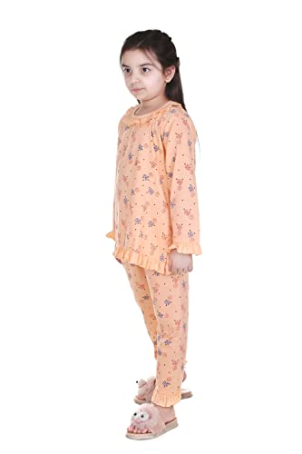 Image of Baby Girls Floral Print Hosiery Cotton Top & Pyjama Set