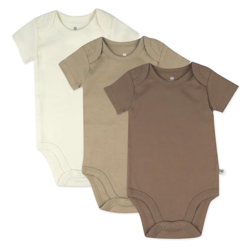 HonestBaby unisex-baby 3-pack Short Sleeve Bodysuits One-piece 100% Organic Cotton for Infant Baby Boys, Girls, Unisex