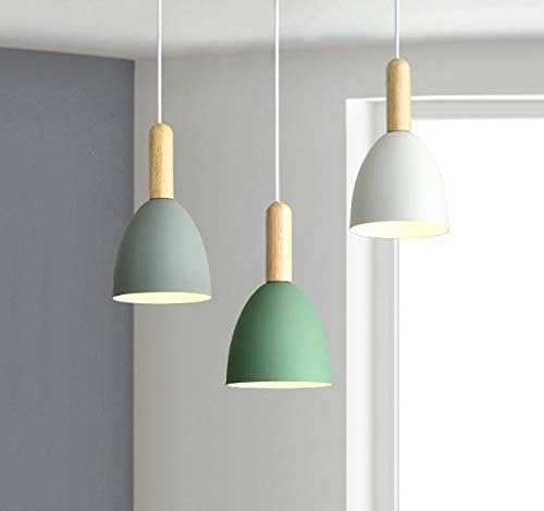 ANYE Macaron White Light Fixtures H-Type Track Light Pendants 1.6ft Cord Wooden Handle Small Cylinder Pendant Light Nordic Minimalist Style for Restaurant Dining Room Bulb Sold Separately