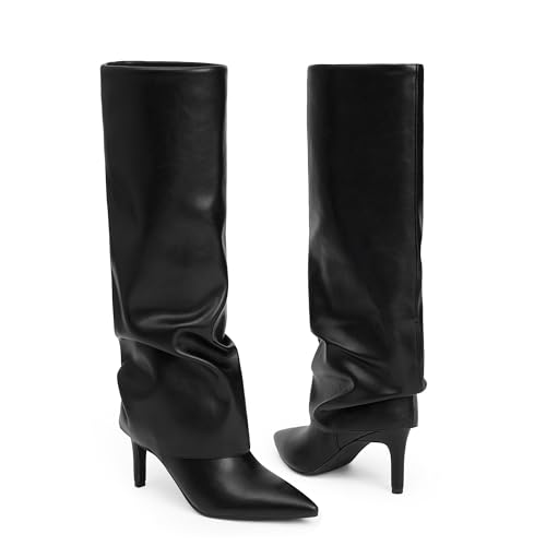 Image of VIUGJNEX Fold Over Boots for Women Fall Tall Knee High Boots