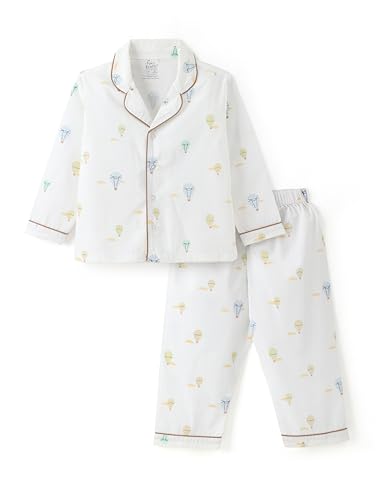 Image of Girls Premium Cotton Full Sleeves Printed Nightsuit Set | Collar Style Night Dress for Girls | Soft & Breathable Pajama Set | Trendy Kids Sleepwear & Nightwear
