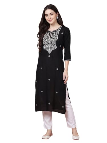 Image of INDO ERA Women's Viscose Rayon Straight Fit Embroide Straight Kurta (KT5WN10032)