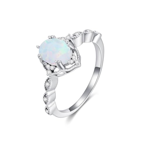 925 Sterling Silver Opal Engagement Rings for Women Center 1.5CT ...