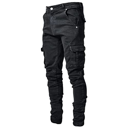 Men's Casual Jeans Front Button Zip Washed Old Tapered Pants Casual Slim Fit Street Denim Pants with Pocket Plus Size2