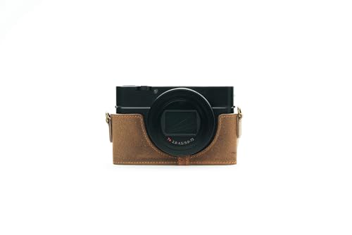 Demi-housse en cuir véritable fait main beige pour Sony RX100 VI