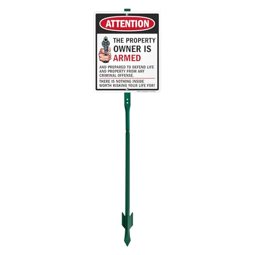 SmartSign 12"x10" 'The Property Owner Is Armed/Prepared to Defend Life/Property From Criminal Offence' Yard Sign with 3 Ft Bend-Proof Stake, 40 mil RustProof Aluminum, Outdoor Laminated Sign