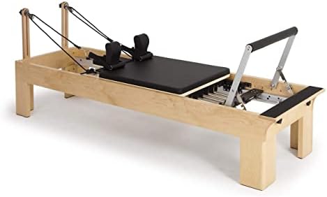 Reformer de Madera, 5 Tipos de Muelles de Resistencia, Barra de Poleas Quick Release, Barra de Pies Ajustable, Incluye Tabla de Salto y Box, Tapizado