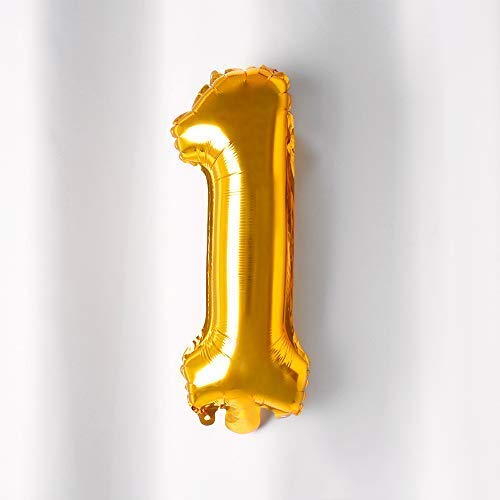 Primart.Retail Alphabet & Number Foil Balloon Golden Colour 16-inch for Party Decoration/Make Your Own Custom Phrase for Party with Golden Color Foil Letters & Numbers for Birthday (Number- 1)