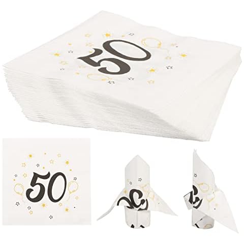YOLOUP Pack of 40 Black-Gold 50th Birthday Party Paper Napkins 50th Birthday Napkins Happy Birthday Paper Napkins for Men Women Birthday Party Decoration Table Decoration (33 x 33 cm) Cover