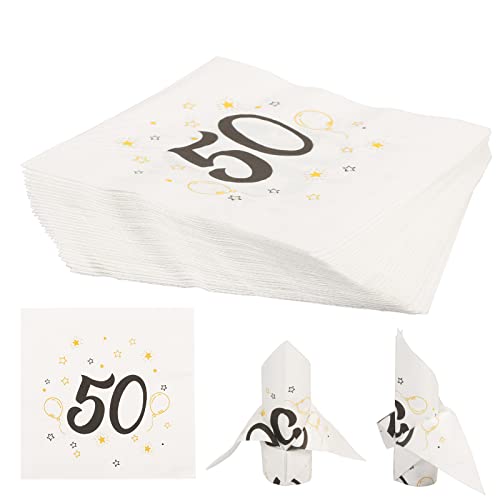 YOLOUP 40 Stück Schwarz-gold 50th Geburtstagsfeier Papierservietten 50. Geburtstag Servietten Happy Birthday Paper Napkins für Mann Damen Geburtstagsparty Deko Tischdekoration ( 33x33cm ) Cover