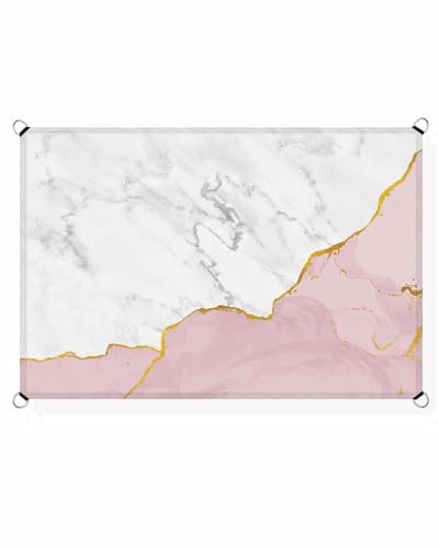 Boanket Sun Shade Sail 12' x 16', Pink Marble Sun Blocking Shades Privacy Outdoor Covering, Grey Ombre Modern Abstract Art Ink Painted Shade Cloth for Patio Deck Terrace Garden Lawns Beach Backyard