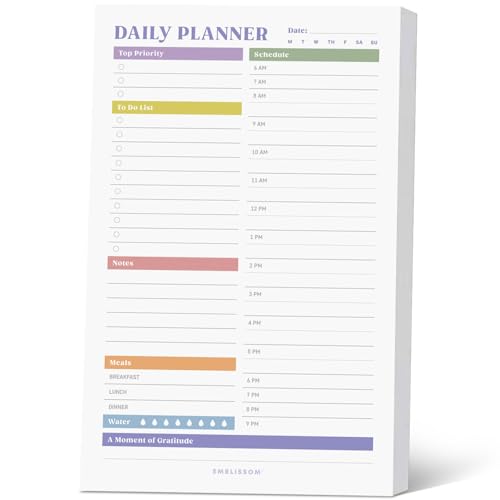 Daily Planner Notepad 5.5 x 8.5 Tear-Off Pad 70 Undated Sheets Focus-Enhancing Desktop Organizer with Hourly Schedule To-Do List for Work School (White Colorful 1 Pack)