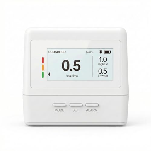 Ecosense EcoQube Flex Smart Radon Detector - Battery Powered Continuous Radon Monitor for Home Use with Always-On Display, Bluetooth App, Daily, Weekly, Monthly & Yearly Fluctuations on App