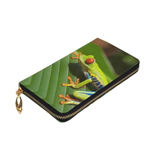 Portefeuille en cuir zippé femme noir avec motif grenouille yeux rouges