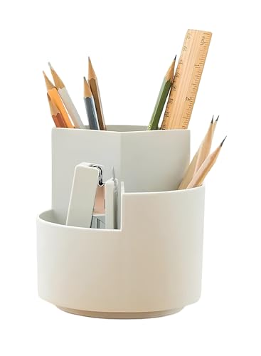 NowExp 3-Compartment White Plastic Pen & Pencil Holder - Image 2