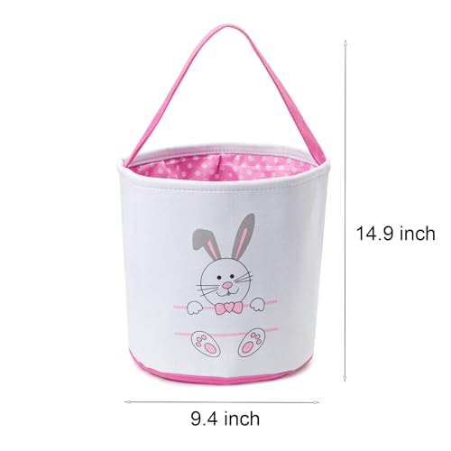 Image of CHOIEO Easter Bucket, Canvas Bunny Face Print Basket, Pink+Blue, Kids' Spring Easter Basket with Handle