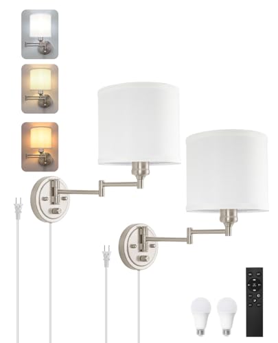 Plug in Wall Sconces with Remote Control, Dimming & Adjustable Colors 2700K-6500K, Hardwire or...