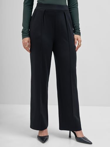 Image of Tokyo Talkies Wide Leg Relaxed fit Korean Pants |Ultra Soft|High Rise Pleated Trousers |Workwear|Formal All Day wear