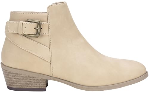 Vepose Women's Short Ankle Boots, Low Heel Western Low Cut Casual Booties, 911 - Tan Nubuck, Size 8 US - with Buckle Side Zipper (CJY911 tan Nubuck 08)