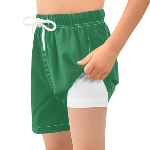 GuoChe Boys Beach Shorts Youth Quick Dry Youth Boys Athletic Shorts Double Layer Seagreen2