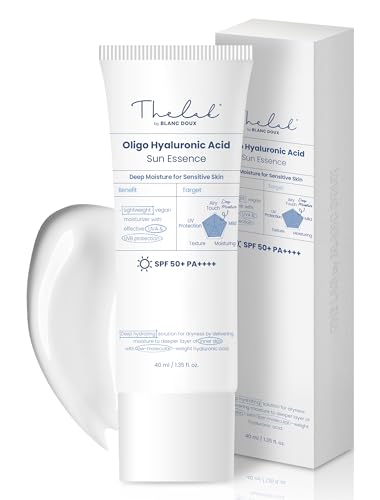 Blanc Doux Oligo Hyaluronic Acid Sun Essence 1.35 Fl Oz SPF 50+ PA++++, Reef-safe, Non-nano Sunscreen, Melting Vita (Vitamin E, Vitamin C), EWG Green Prescription, VEGAN Certified Safe for Marine Life, Made in Korea