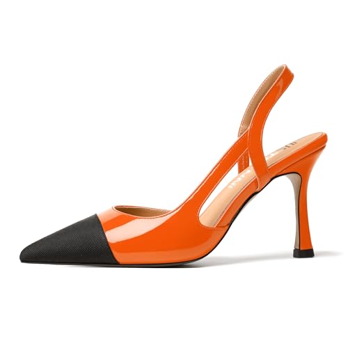 JUSTDANNI Womens Patent Slingback Elastic Pointed Toe Sexy Evening Fashion Stiletto High Heel Pumps Shoes 3.3 Inch2