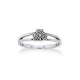 Irish Shamrock Celtic Knot 3-Leaf Clover Sterling Silver Narrow 5mm Pinky Ring Size 4(Sizes 3,4,5,6,7,8,9,10)
