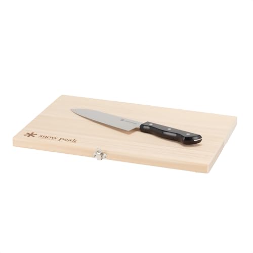 Snow Peak Cutting Board and Knife Set, Chopping Block, Foldable, Natural Birch Wood, Stainless Steel Knife, Camping, Picnic, Large
