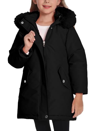 SEAUR Kids Girls Winter Jacket School Thicken Parka Coats Fleece Lined Warm Outwear with Pockets 3-11 Years
