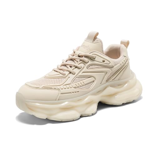 Image of YCMM Casual Athletic Walking Shoes for Men Lace-Up Chunky Platform Dad Sneakers Breathable Mesh Comfortable Non-Slip Work Workout Shoes