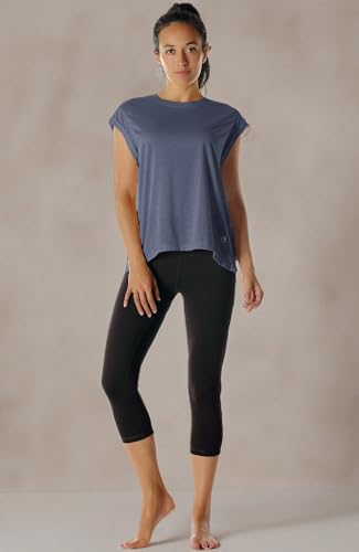 icyzone Open Back Workout Top Shirts - Yoga t-Shirts Activewear Exercise Tops for Women (M, Navy)