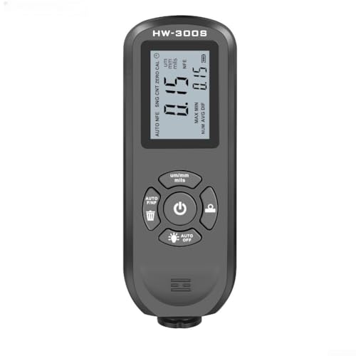 Besshepplo HW 300S Jauge d'épaisseur de revêtement numérique résolution 0,05 mm Outil de mesure de film de peinture avec rétroéclairage LCD pour voitures, traitement des métaux, fabrication et