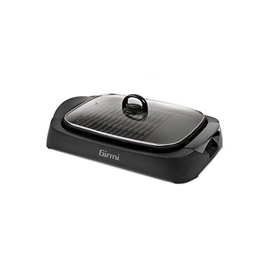Girmi BQ90 Griglia & Barbecue, 2200W, Coperchio in Vetro Temperato, Smokeless, Petra vera, Regolazione Temperatura, Vassoio raccogli grasso,Nero
