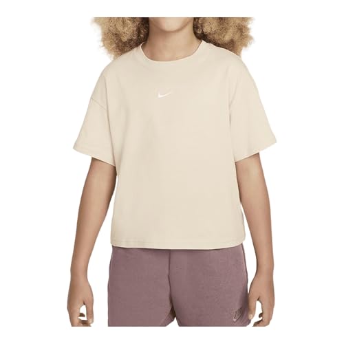 Nike Sportswear Essential Big Kids' (Girls') T-Shirt (FZ5559-126, Sanddrift) Size Medium