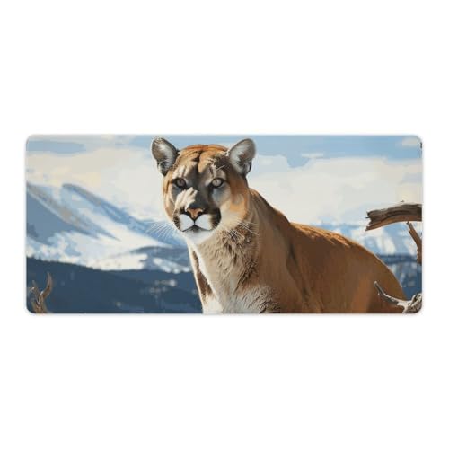 Tapis de souris en caoutchouc 40 x 90 cm avec imprimé panthère et montagne HD