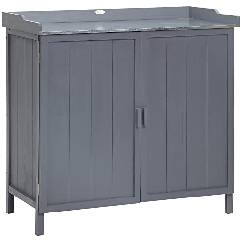 Outsunny Garden Storage Cabinet with Galvanised Top