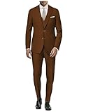 Ensemble 3 pièces blazer à boutonnage simple pour homme - Coupe ajustée - Revers cranté - Costume formel pour bal de fin d'année, mariage, marron chocolat, XS