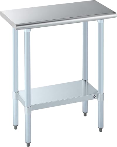 Image of ROCKPOINT Stainless Steel Table for Prep & Work 14x30 Inches, NSF Metal Commercial Kitchen Heavy Duty Table with Adjustable Under Shelf and Table Foot for Restaurant, Home and Hotel