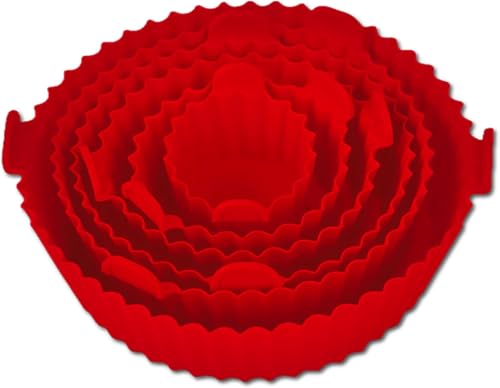 Image of Kmils Reusable Silicon Air Fryer Tray, Non-Stick Baking Tray, Air Fryer Liner, Basket for Air Fryer (Multicolour) (6pc Set Silicon)