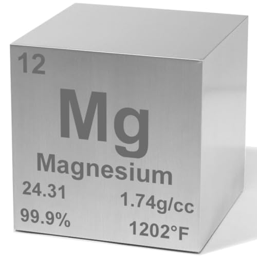 Image of Magnesium 1 inch Metal Density Cube - 99.9% Pure Element for Chemistry - Periodic Table Design Educational Scientific Elemental Specimen