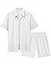 LecGee All White Outfit For Men Casual Shirts Outfits 2Pc Summer Shirt With Shorts For Men Outdoors Suit(White,X-Large)