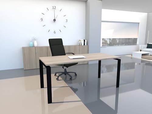 OFICIT Mesa de Oficina Ideal para teletrabajo, despachos, Sala de Estudios y Ordenadores. con Gran amplitud para Dar más Comodidad, con Estructura metálica Negra. (160X80, Roble)