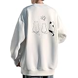 [ｂｌｕｅｆｅｅｌ] トレーナー メンズ 秋服 クルーネック パーカー 猫 ビッグシルエット バックプリント 着心地 ドロップショルダー 韓国風 プリント 長袖tシャツ ストリート系 男女兼用 卒業式 White-L