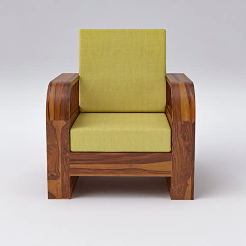 Image of Douceur Furnitures Solid Sheesham Wood 5 Seater Sofa | Five Seater Sofa Set for Living Room, Cafe, Office | (Honey Teak Cushion Yellow)
