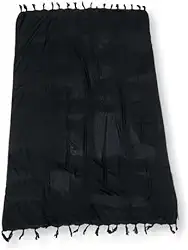 Canga Praia Tradicional, Preta com Franjas, Tecido 100% Viscose Leve para Uso na Praia e Piscina